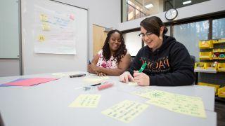 Benerd graduate students work together in the classroom